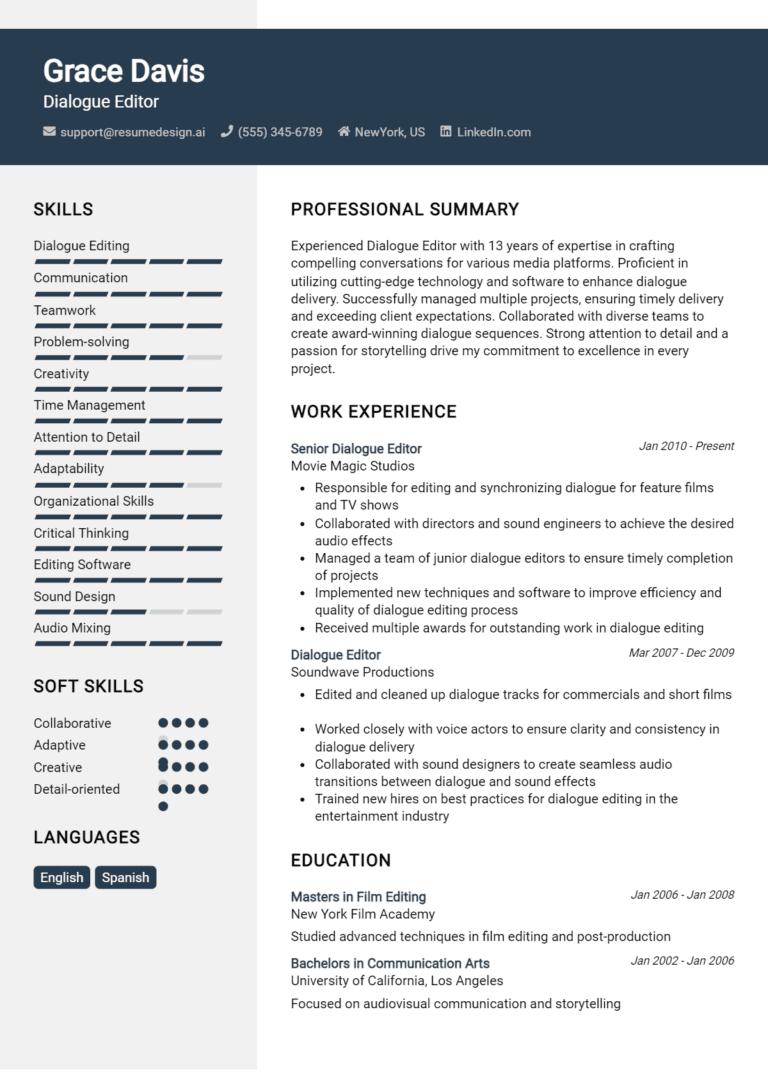 15 Dialogue Editor Resume Examples And Templates for 2025
