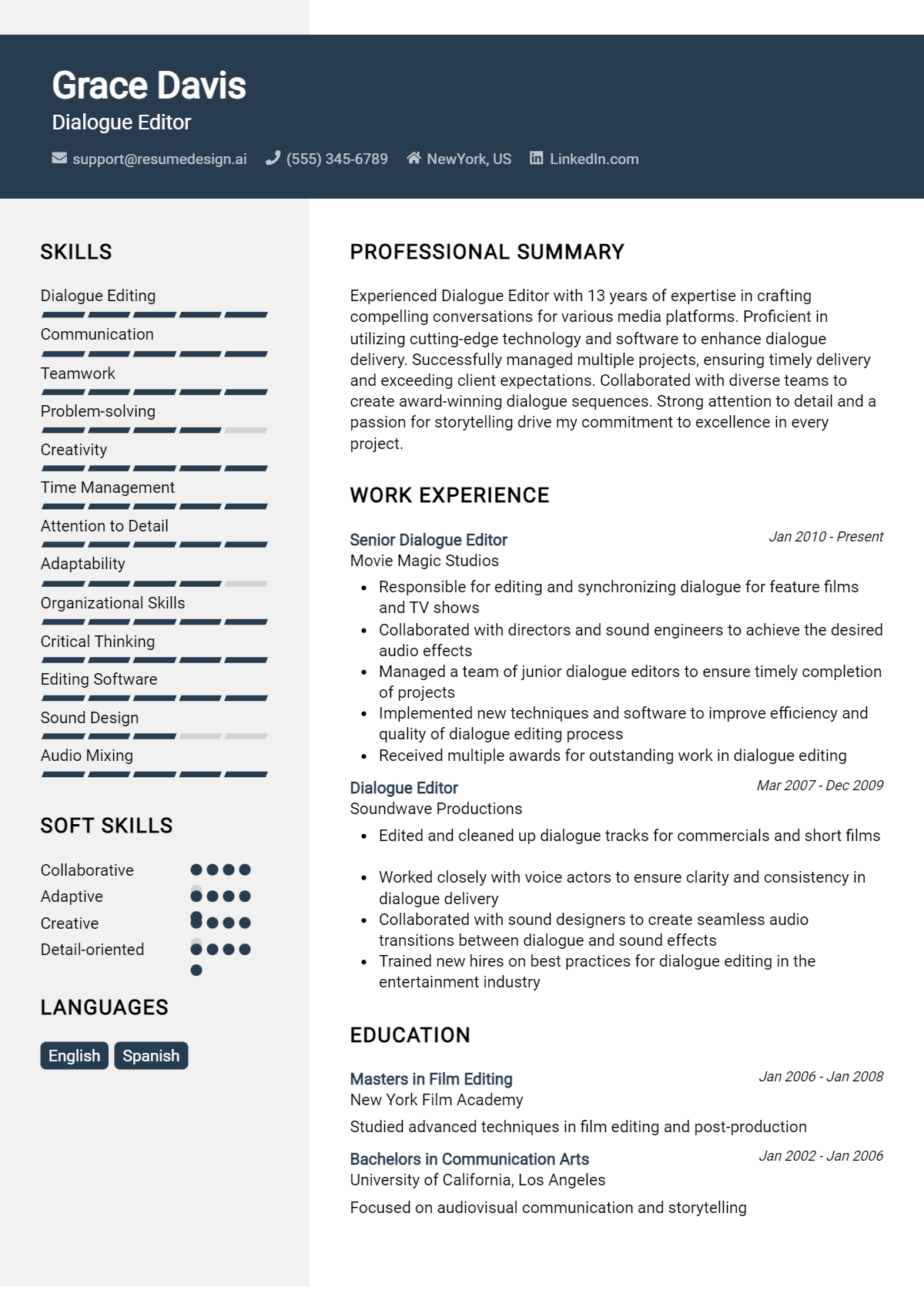 Dialogue Editor Resume Example