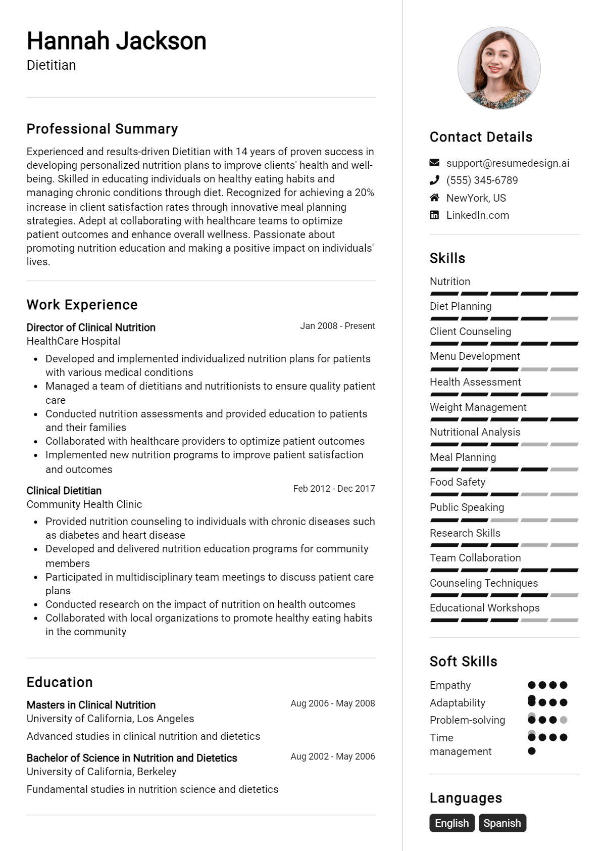 Dietitian Resume Example