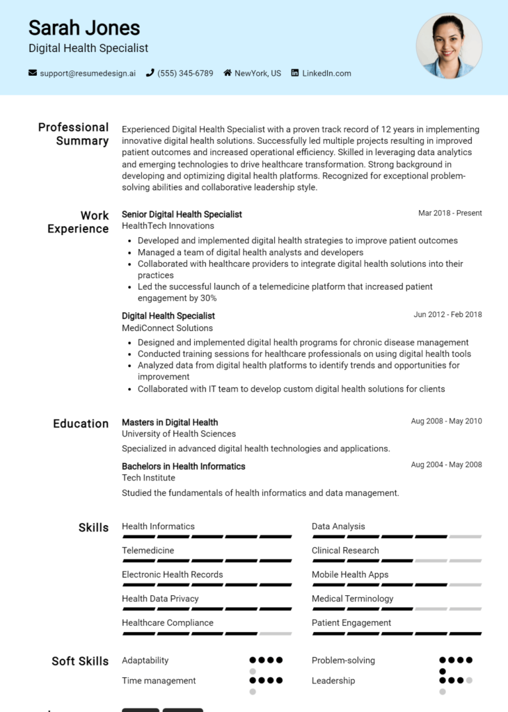 Digital Health Specialist Resume Example (1)