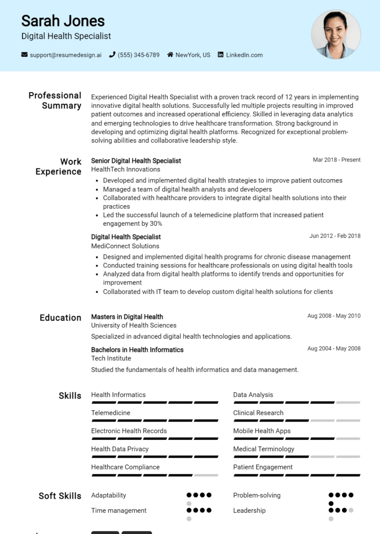 12 Digital Health Specialist Resume Examples And Templates for 2025