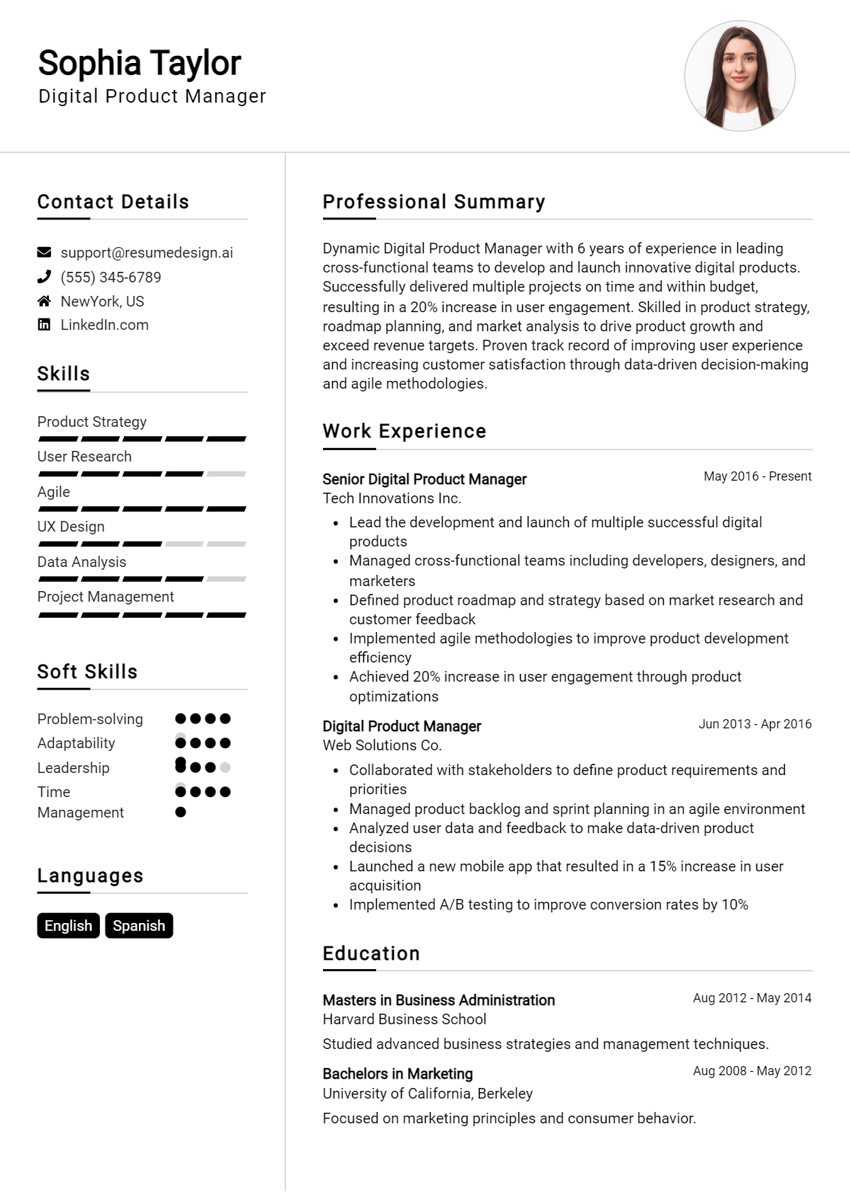 Digital Product Manager Resume Example