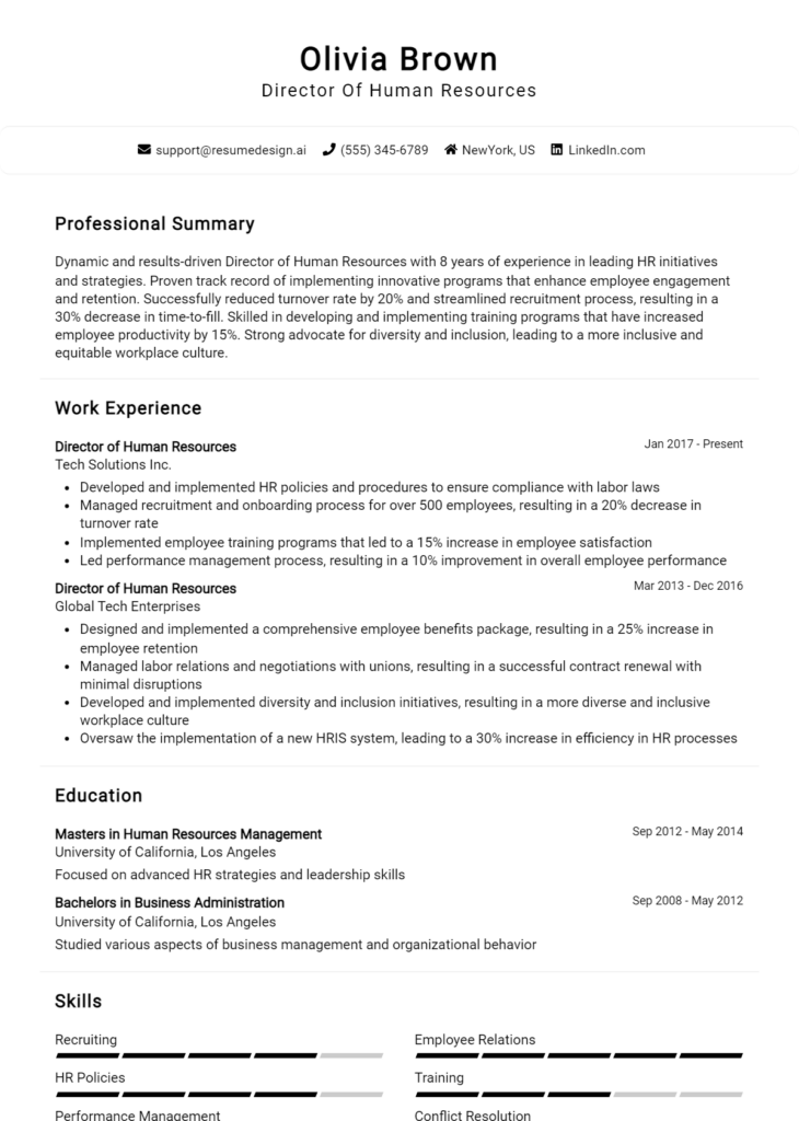 Director Of Human Resources Resume Example