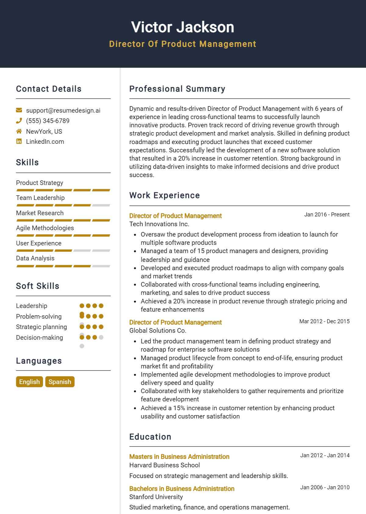 Director Of Product Management Resume Example