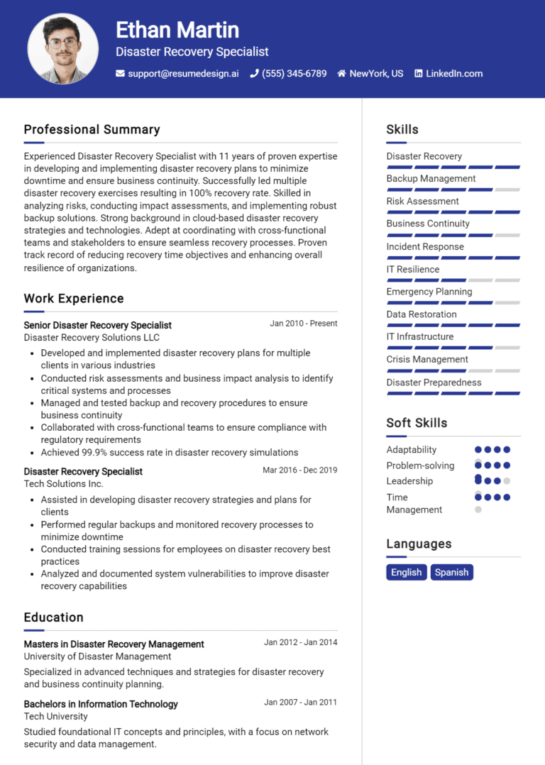 22 Disaster Recovery Specialist Resume Examples And Templates for 2025