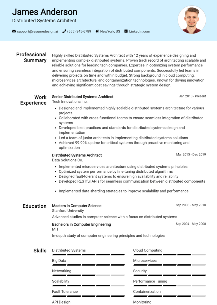 Distributed Systems Architect Resume Example