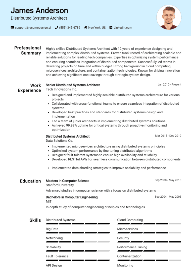 24 Distributed Systems Architect Resume Examples And Templates for 2025 (Downloadable)