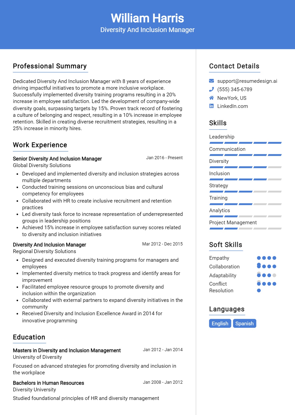 Diversity And Inclusion Manager Resume Example