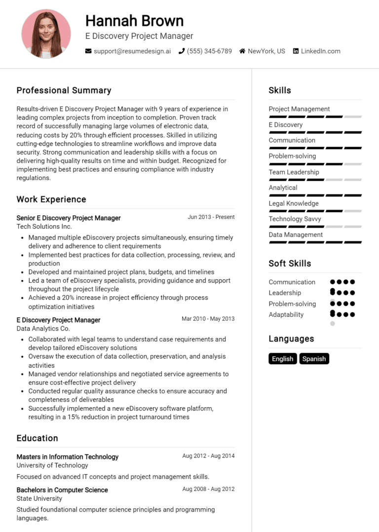 14 E-discovery Project Manager Resume Examples And Templates for 2025 [Guide]