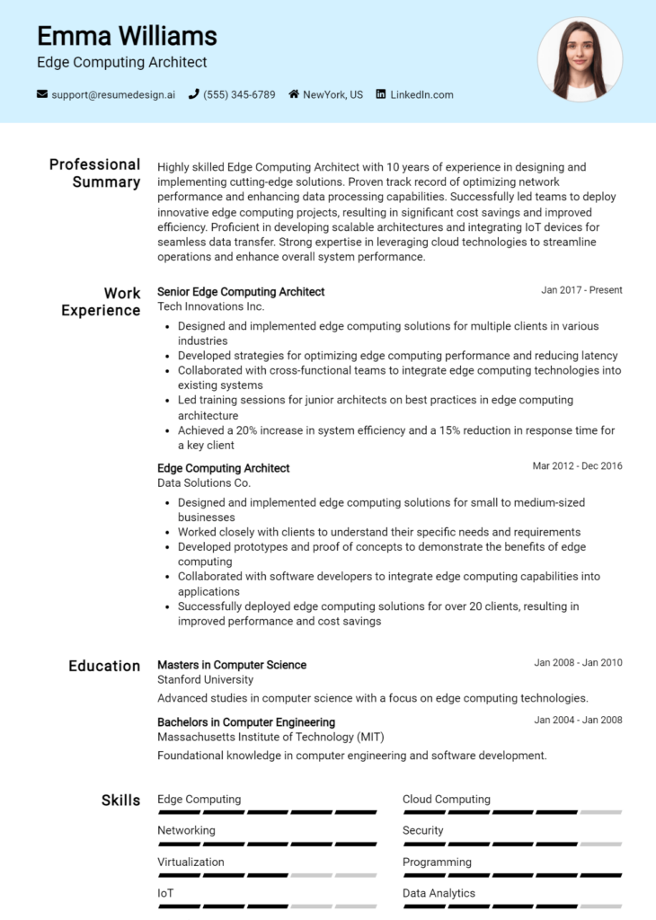 Edge Computing Architect Resume Example