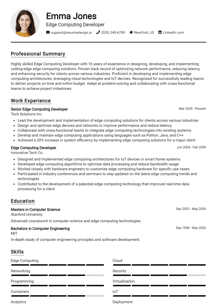 Edge Computing Developer Resume Example