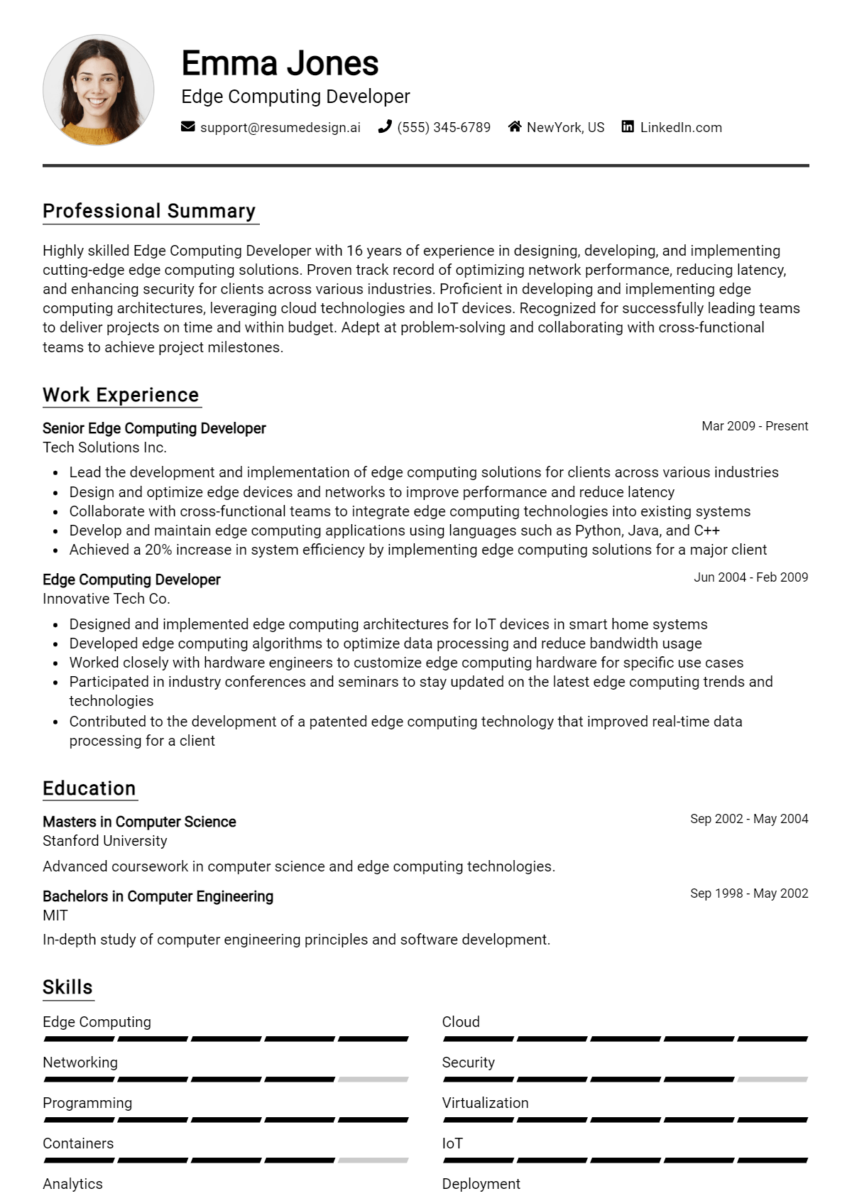 Edge Computing Developer Resume Example