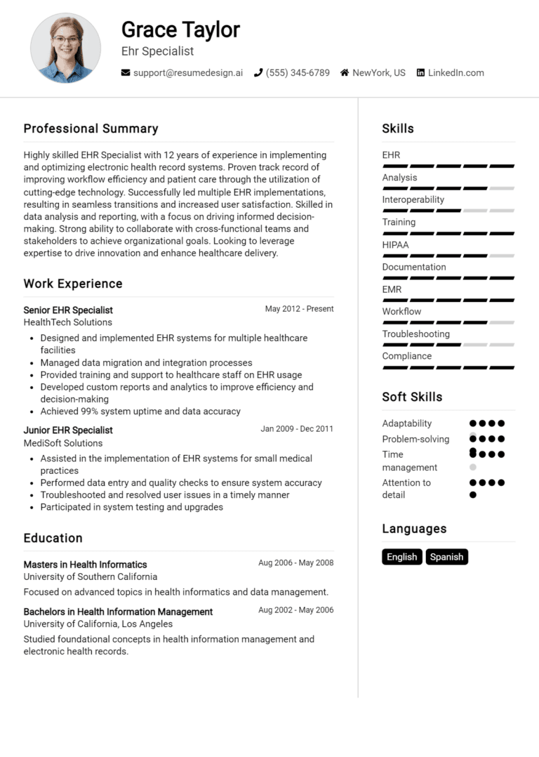 12 EHR Specialist Resume Examples And Templates for 2025