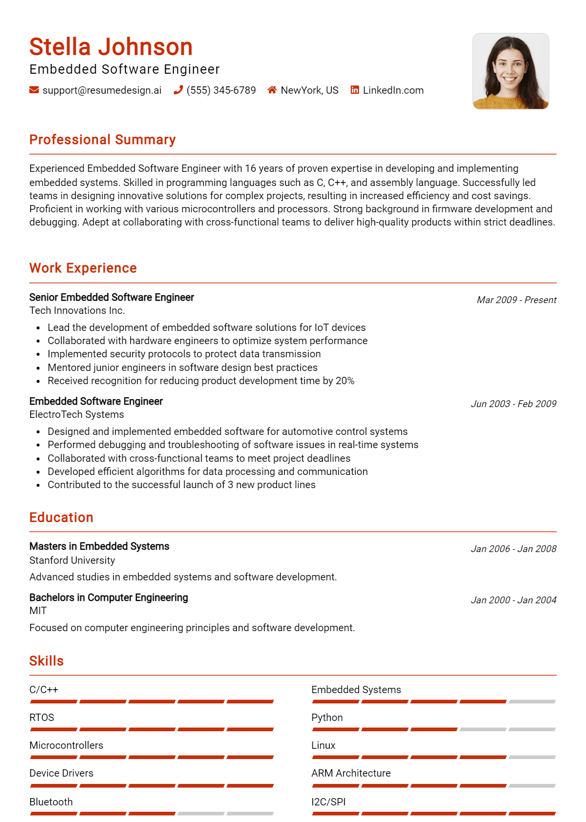 Embedded Software Engineer Resume Example