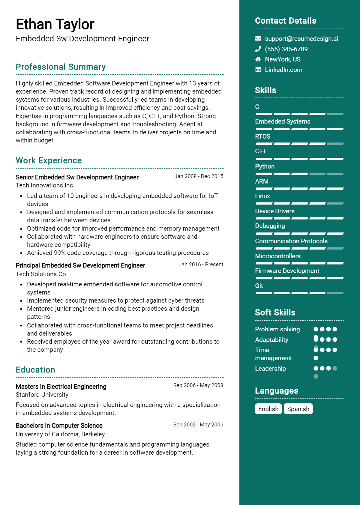 Embedded Sw Development Engineer Resume Example