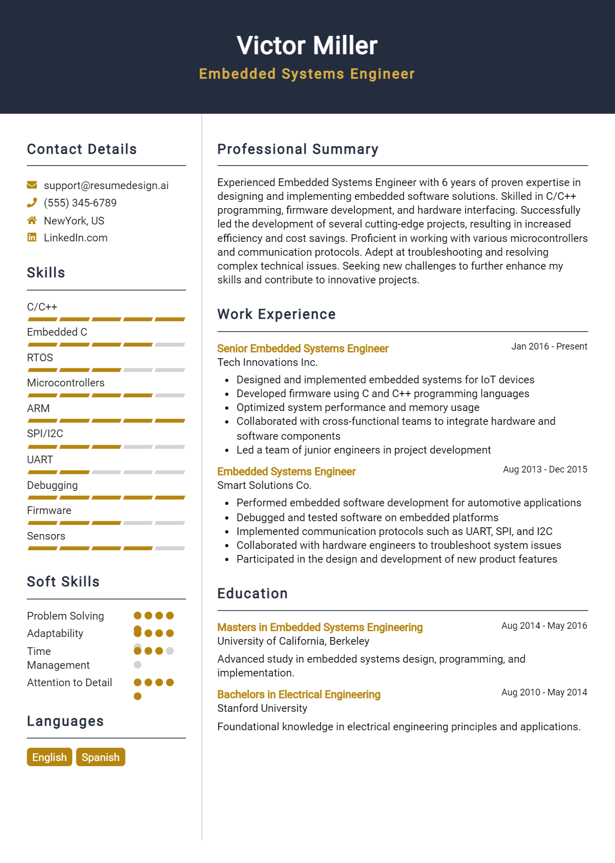 Embedded Systems Engineer Resume Example