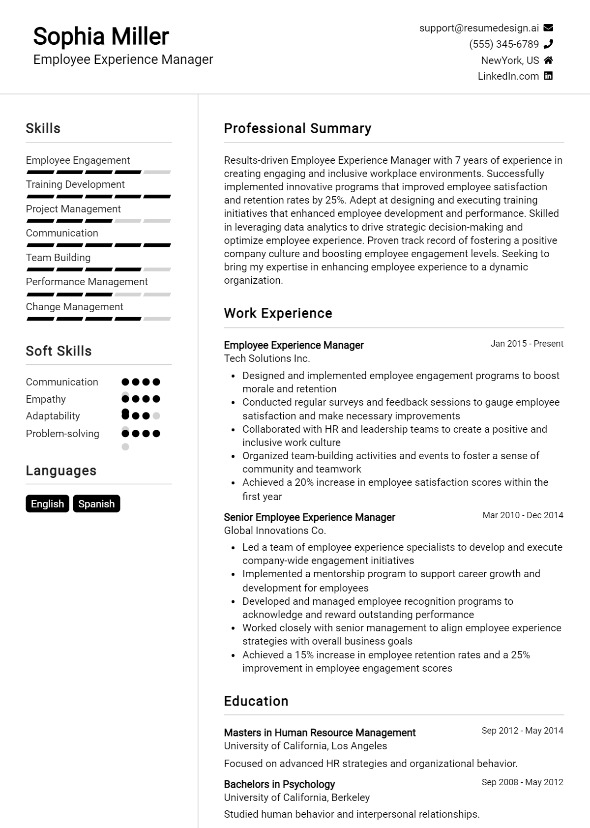 Employee Experience Manager Resume Example