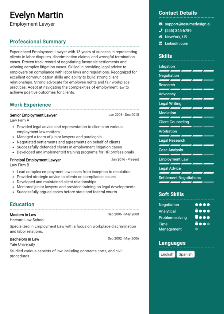 Employment Lawyer Resume Example