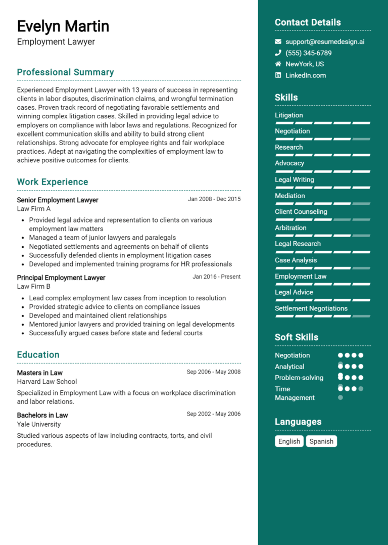 31 Employment Lawyer Resume Examples And Templates for 2025