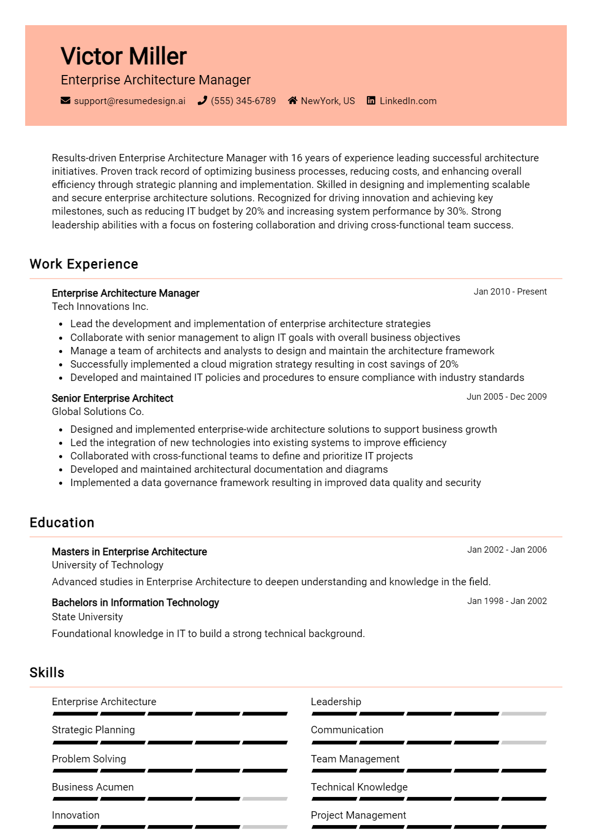 Enterprise Architecture Manager Resume Example