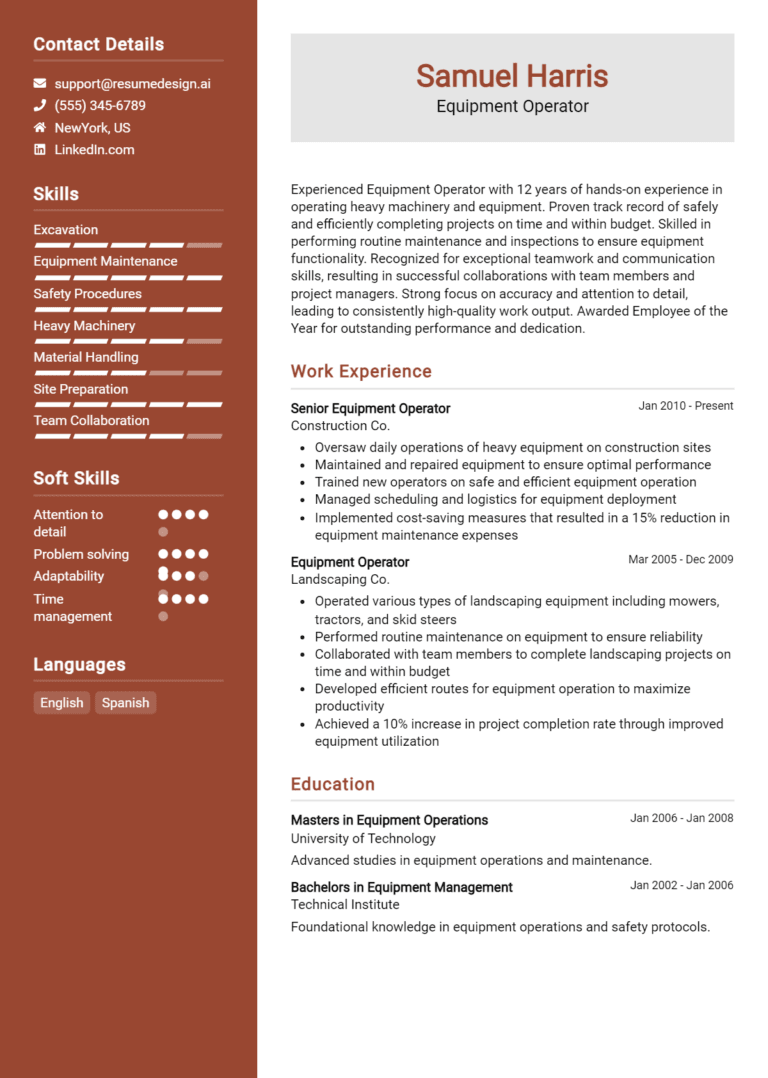 18 Equipment Operator Resume Examples And Templates for 2025