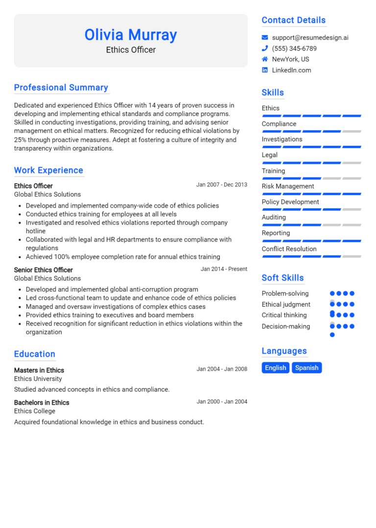 10 Ethics Officer Resume Examples And Templates for 2025