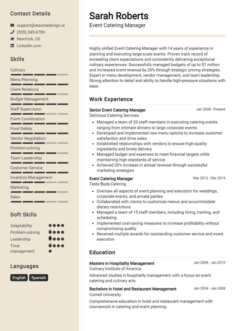 16 Event Catering Manager Resume Examples And Templates for 2025