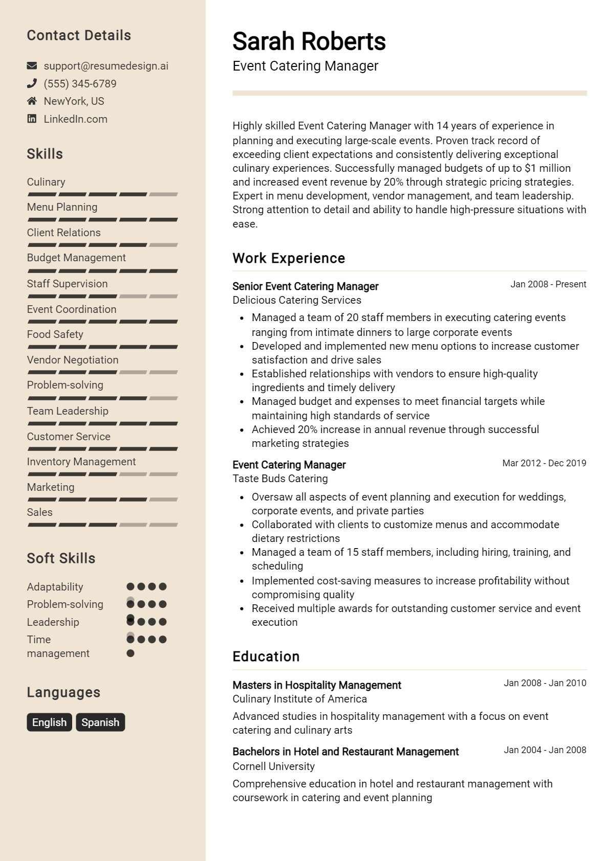 Event Catering Manager Resume Example