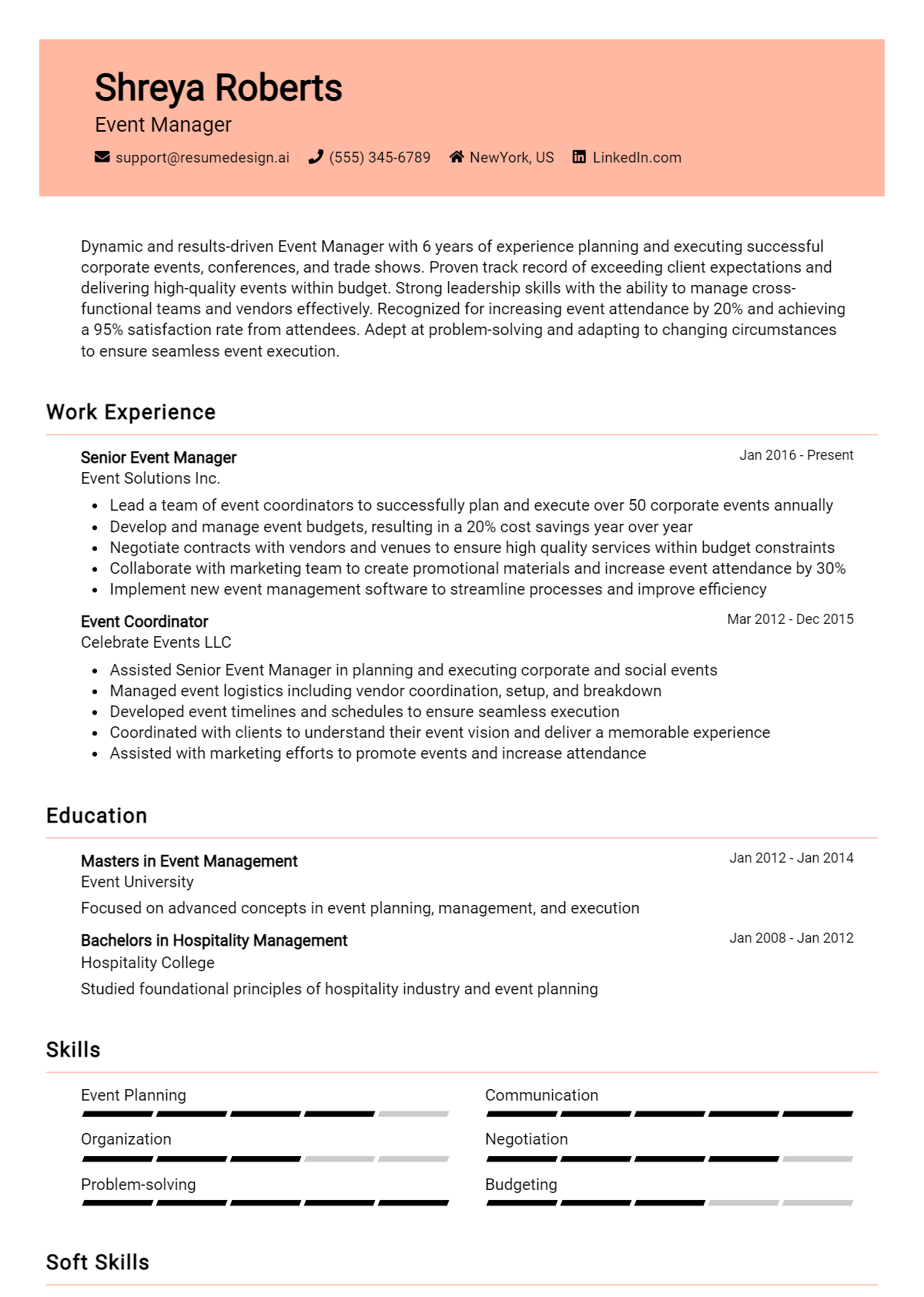 Event Manager Resume Example