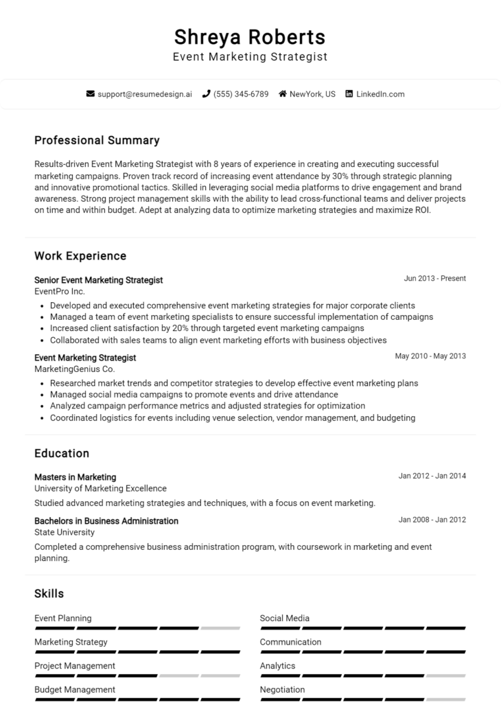 Event Marketing Strategist Resume Example