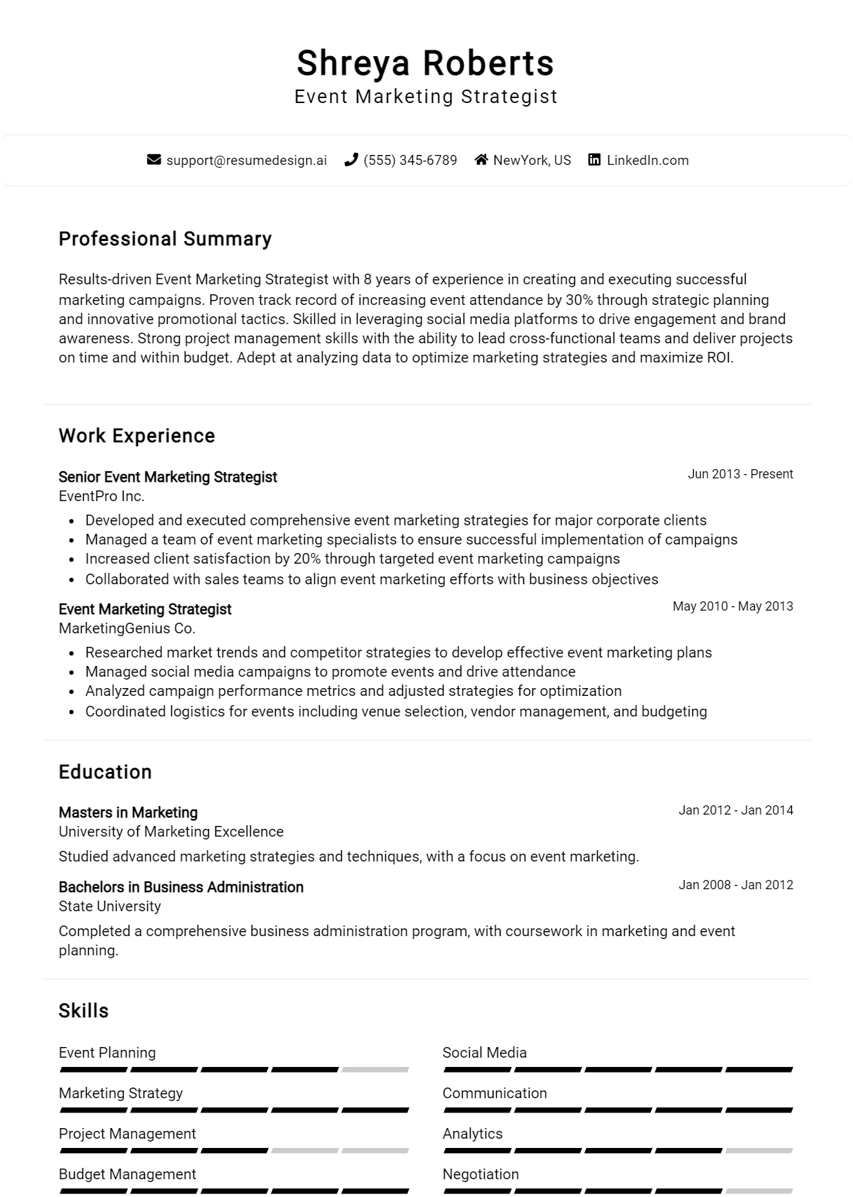 Event Marketing Strategist Resume Example