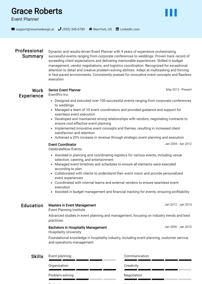16 Event Planner Resume Examples And Templates for 2025