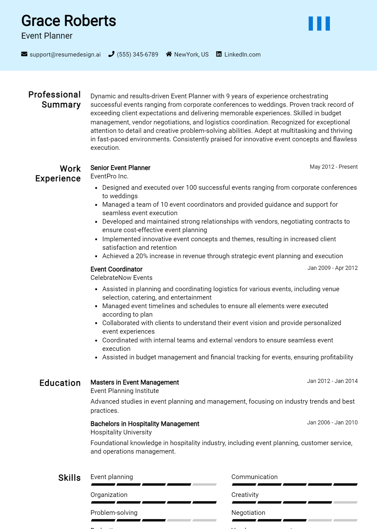 Event Planner Resume Example