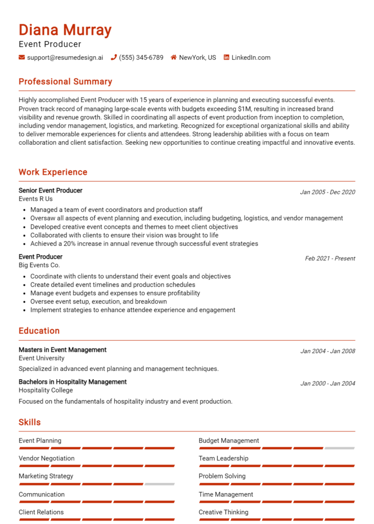 Event Producer Resume Example