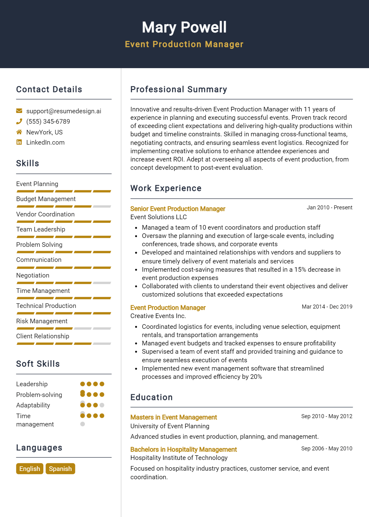 Event Production Manager Resume Example