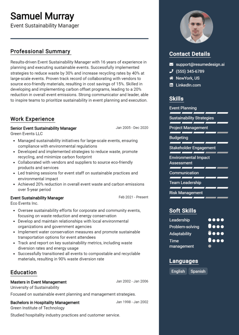 16 Event Sustainability Manager Resume Examples And Templates for 2025