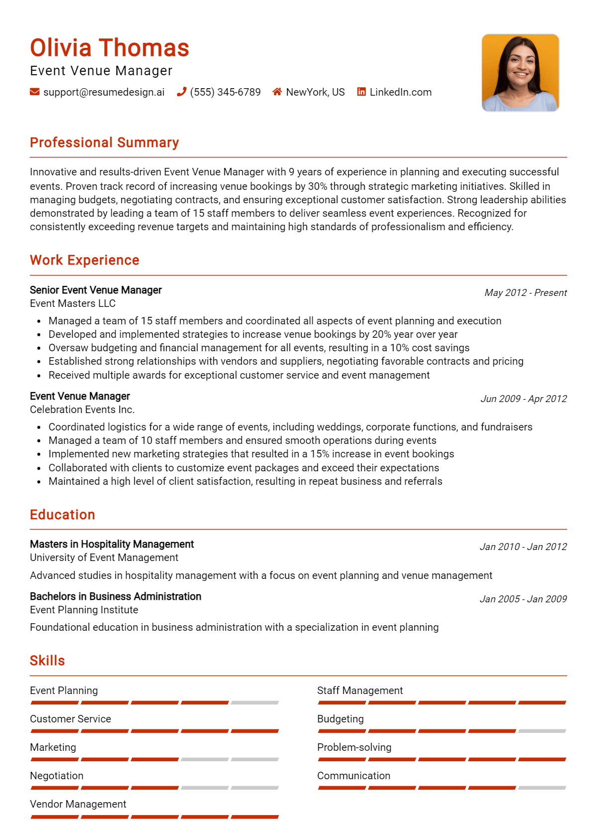 Event Venue Manager Resume Example