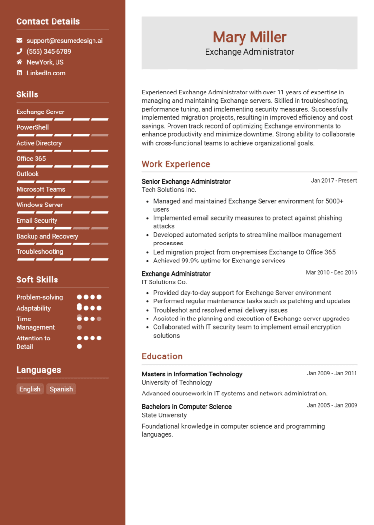 24 Exchange Administrator Resume Examples And Templates for 2025