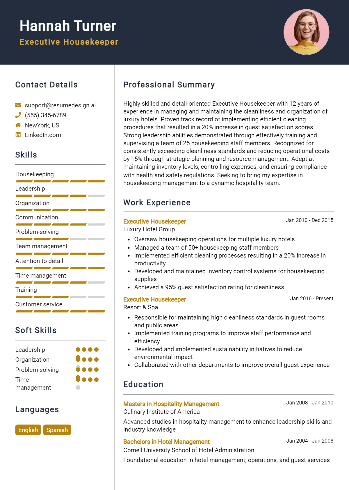 Executive Housekeeper Resume Example