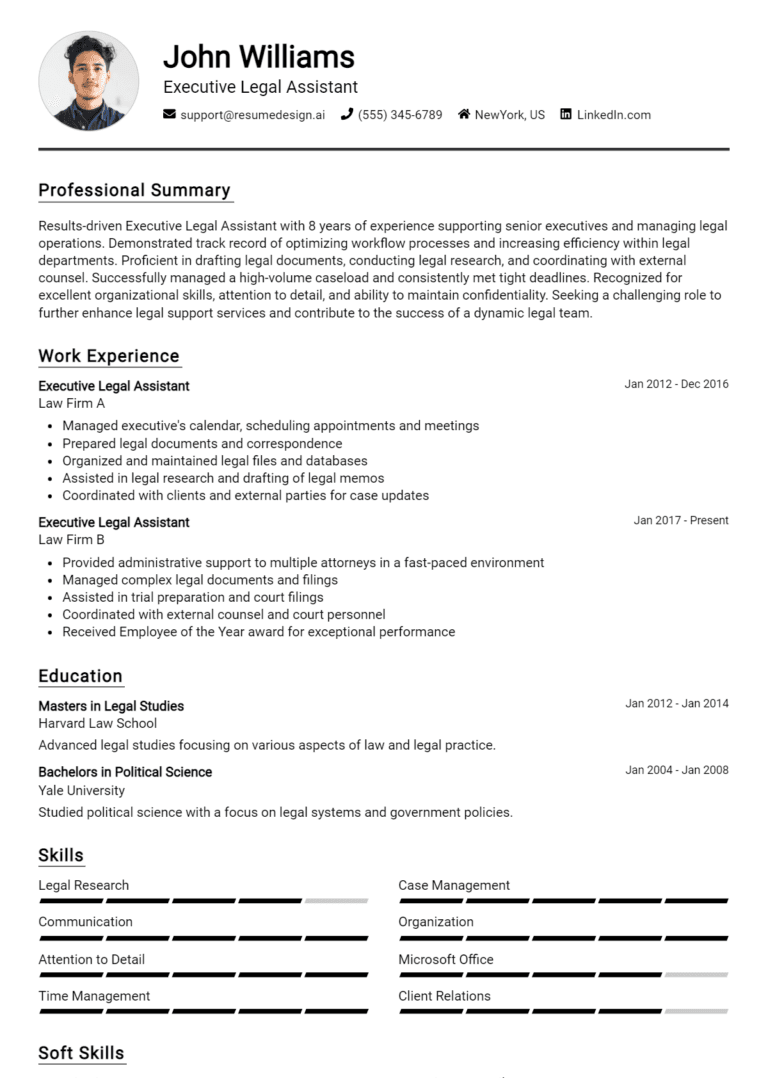 18 Executive Legal Assistant Resume Examples And Templates for 2025