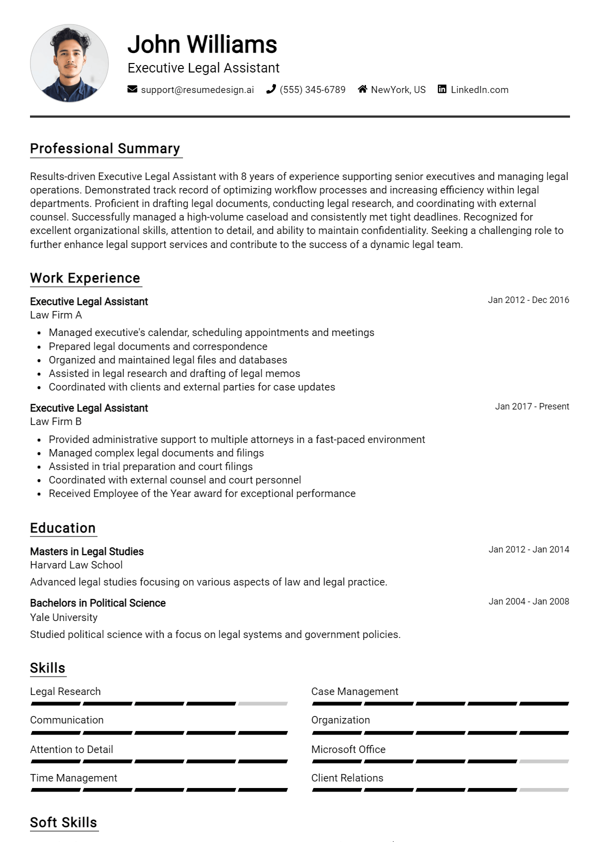 Executive Legal Assistant Resume Example