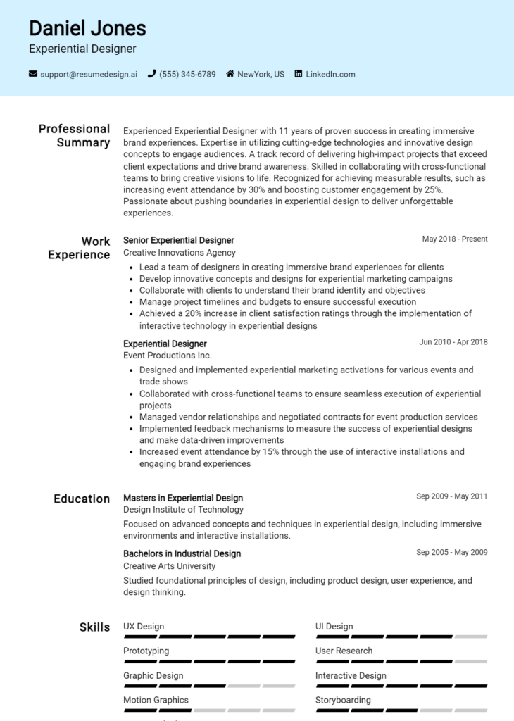 Experiential Designer Resume Example