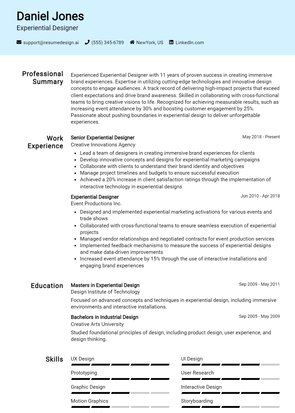 Experiential Designer Resume Example