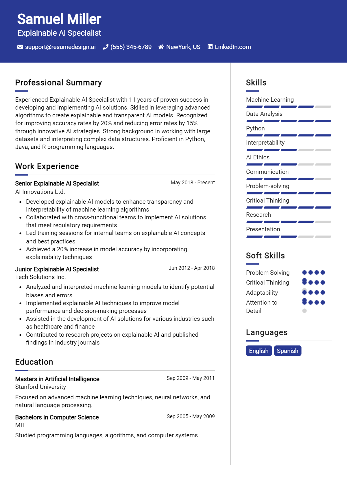 Explainable Ai Specialist Resume Example