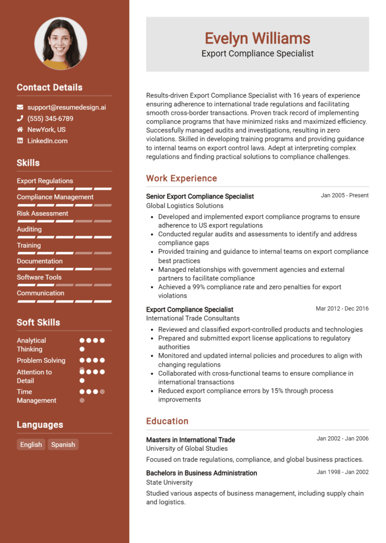10 Export Compliance Specialist Resume Examples And Templates for 2025