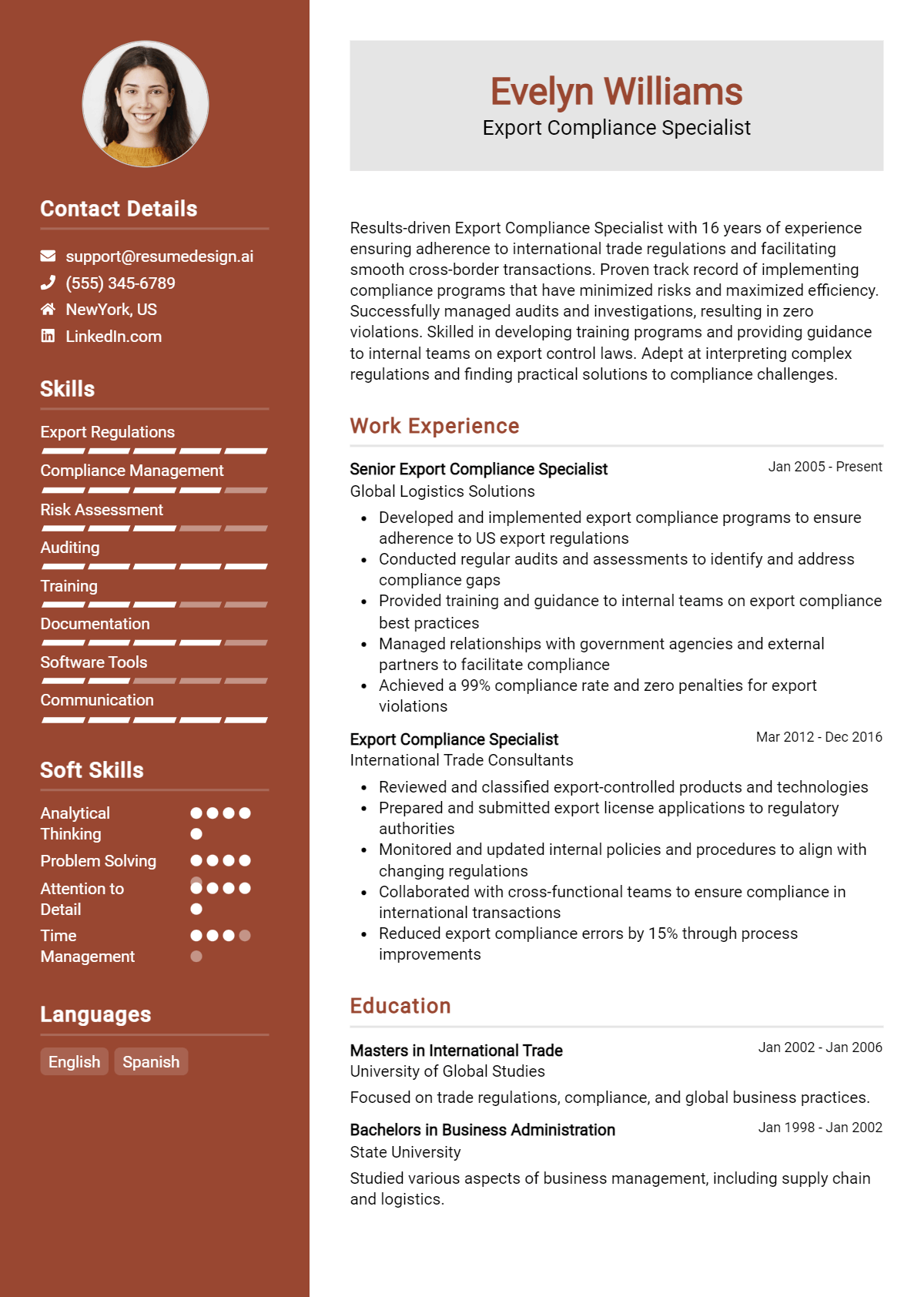 Export Compliance Specialist Resume Example