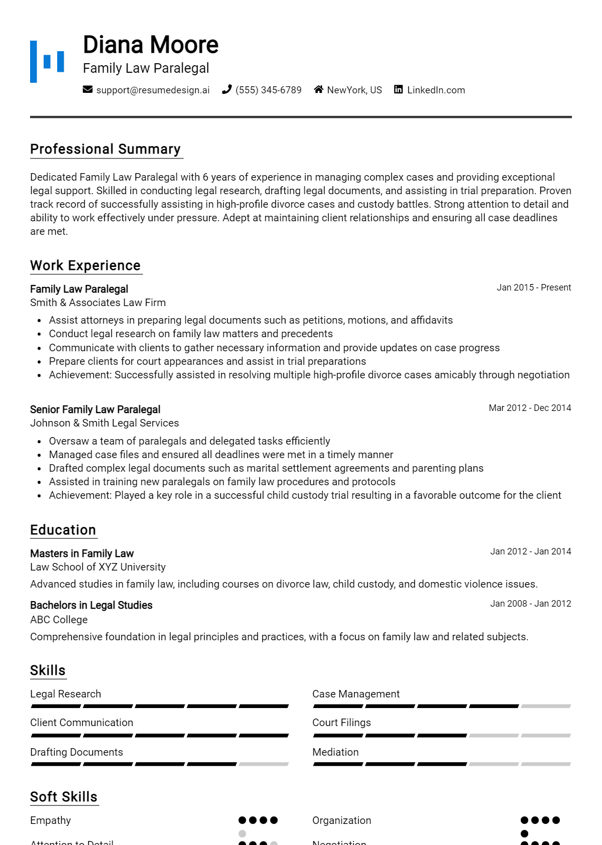 Family Law Paralegal Resume Example