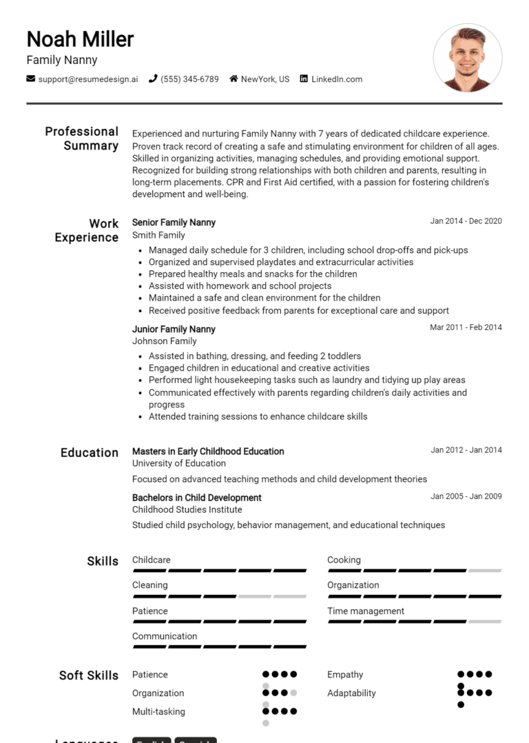 18 Family Nanny Resume Examples And Templates for 2025: Best Tips