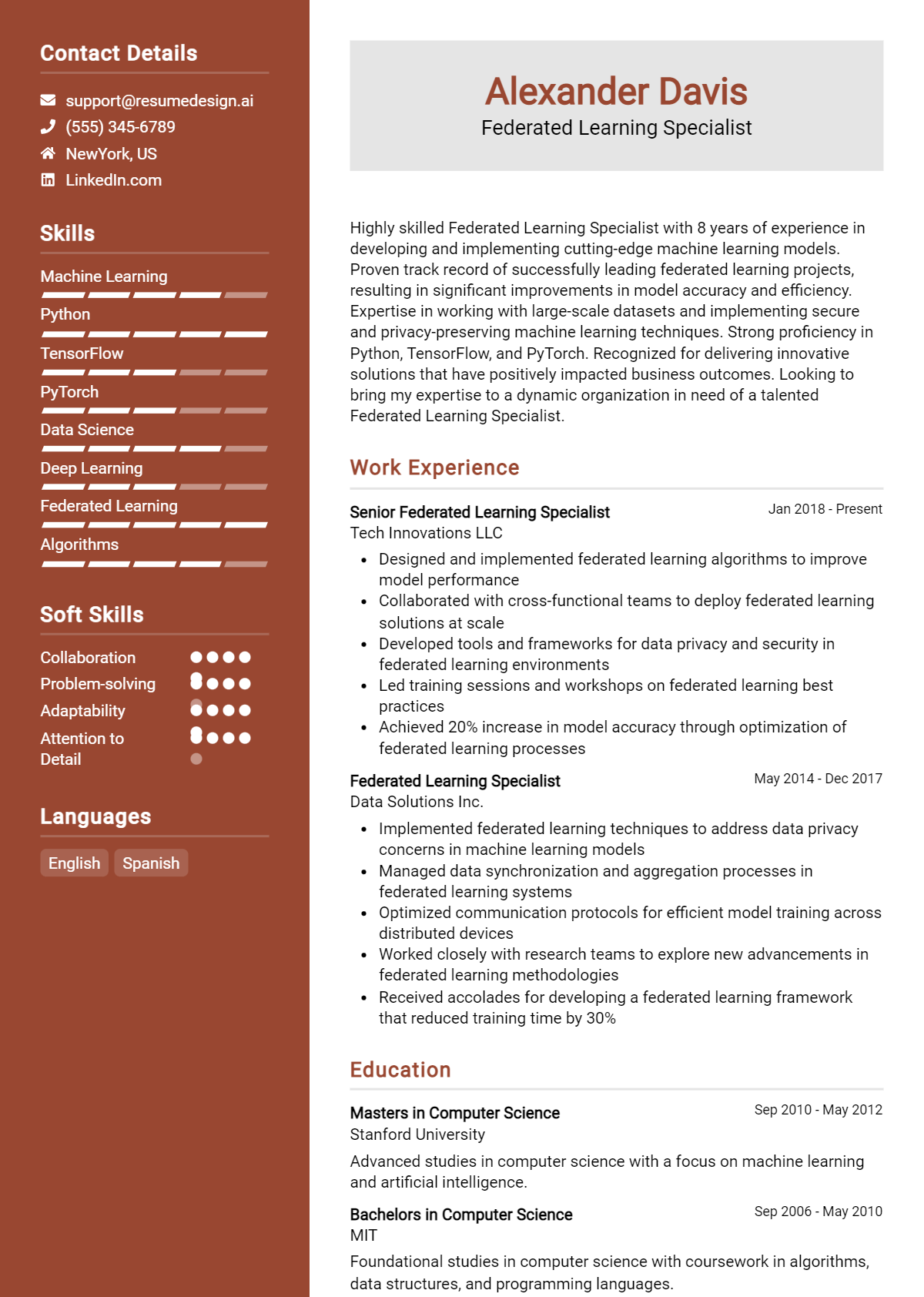 Federated Learning Specialist Resume Example