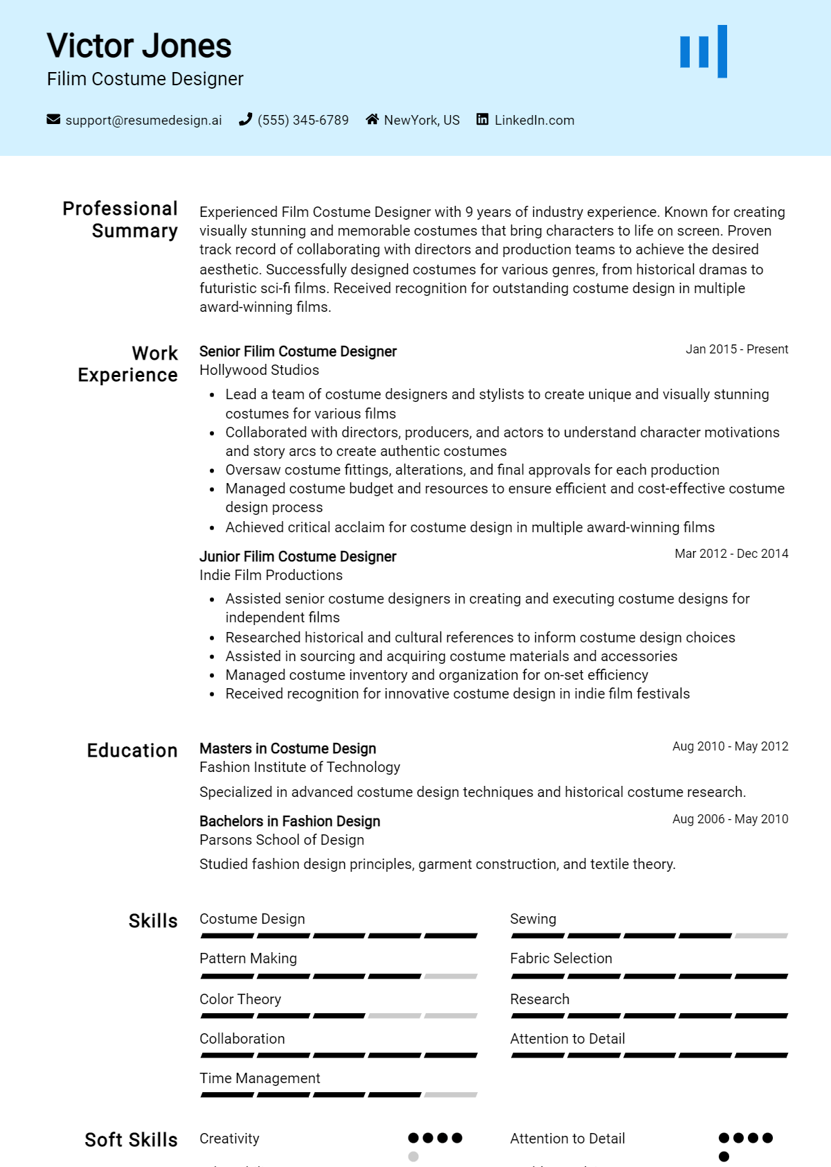 Filim Costume Designer Resume Example